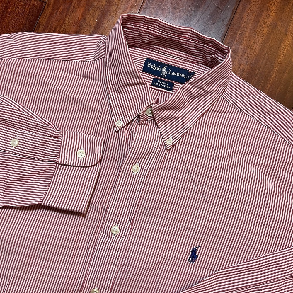 Vintage Polo Ralph Lauren Shirt Mens Large Red White Striped Blake 90s Y2K